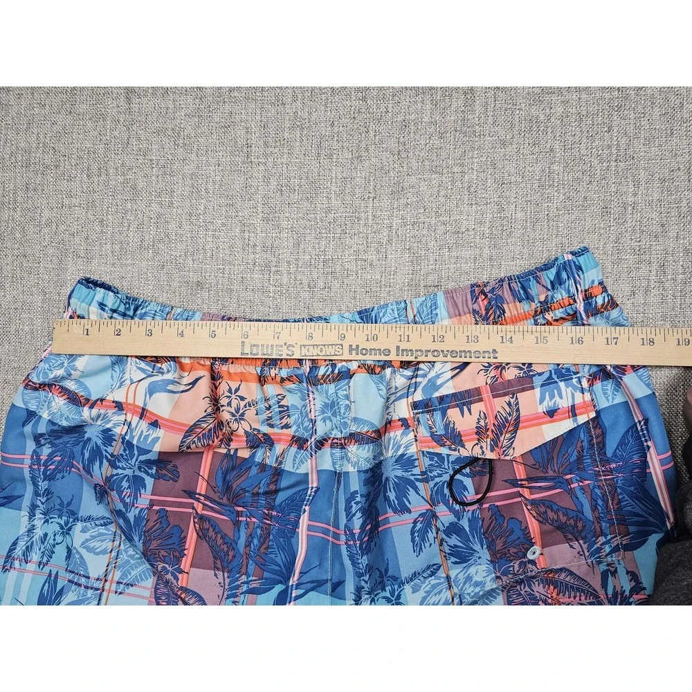Tommy Bahama Swim Trunks Mens XL Blue Tropical Floral Plaid Mesh Lined Pockets